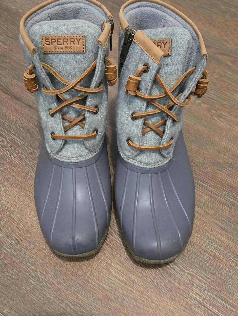 Sperry Gray and Tan Waterproof Wool-Trim Duck Boots